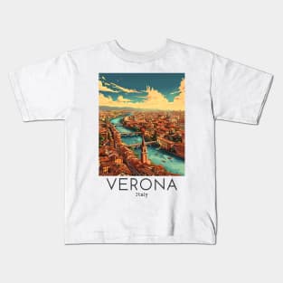 A Vintage Travel Illustration of Verona - Italy Kids T-Shirt